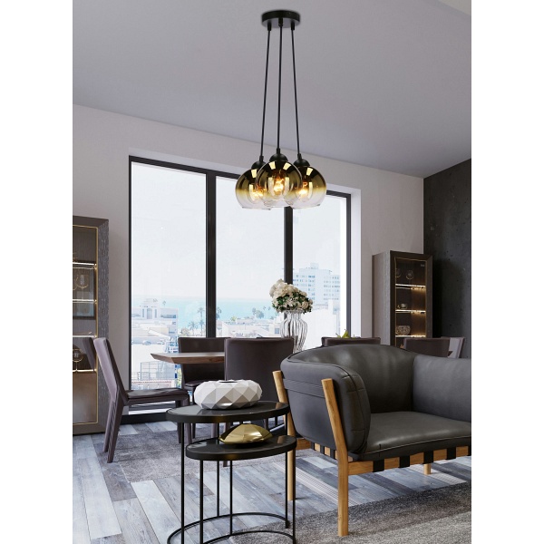 Nubia Lampa Wisząca Czarny 3X60W E27 Klosz Złoty Candellux