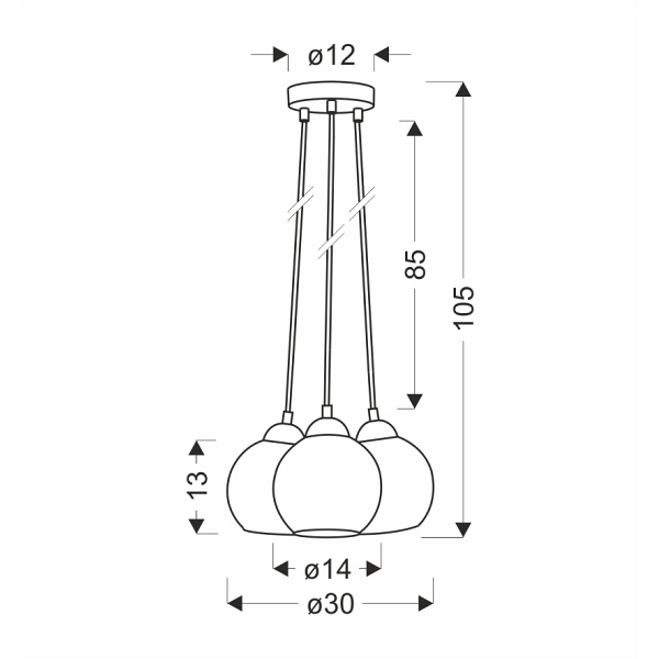 Nubia Lampa Wisząca Czarny 3X60W E27 Klosz Złoty Candellux