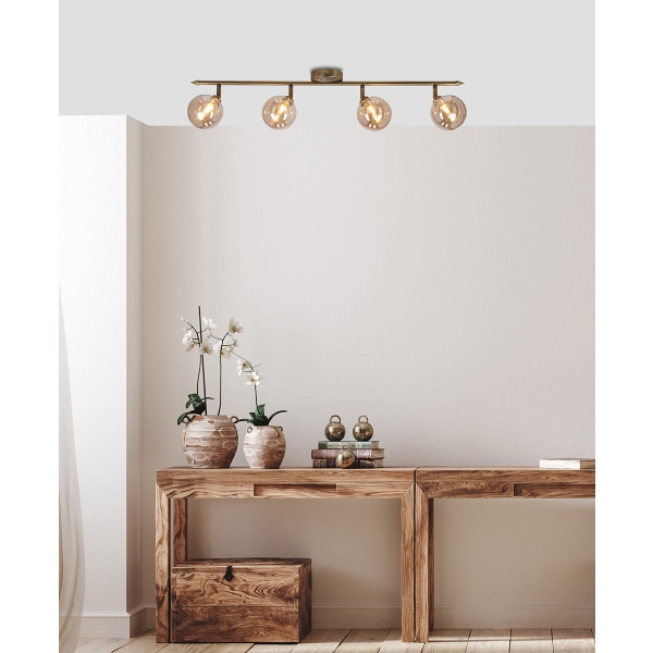 Rodia Lampa Sufitowa Listwa Patynowy 4X40W G9 Klosz Bursztynowy Candellux