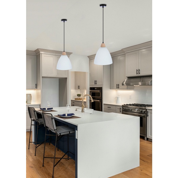 Napola Lampa Wisząca Czarny Z Drewnem 1X60W E27 Klosz Biały Candellux