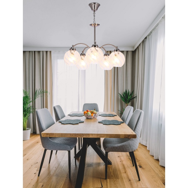 Baida Lampa Wisząca Satynowy 5X60W E27 Klosz Matowo Transparentny Candellux