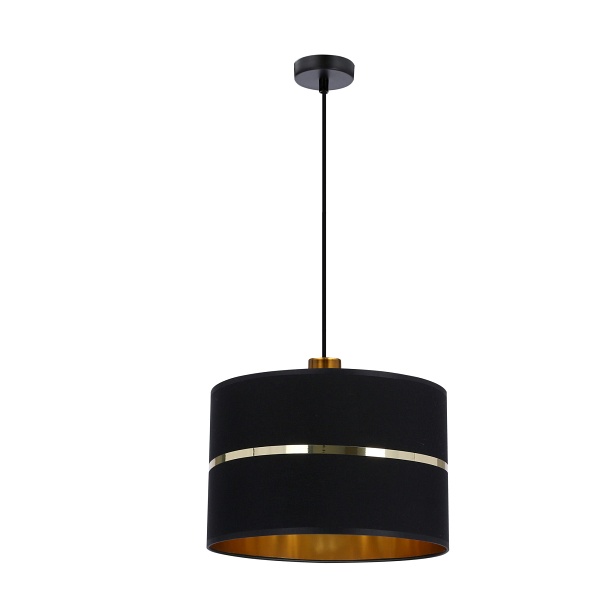 Assam Lampa Wisząca Czarny+Złoty 1X60W E27 Abażur Czarny+Złoty Pasek Candellux