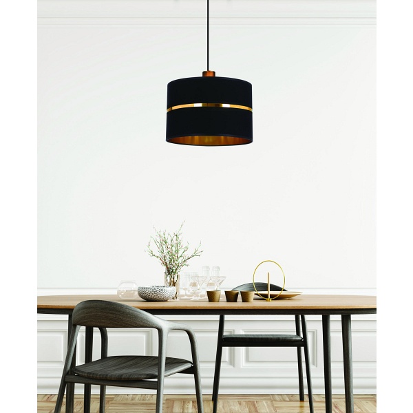 Assam Lampa Wisząca Czarny+Złoty 1X60W E27 Abażur Czarny+Złoty Pasek Candellux