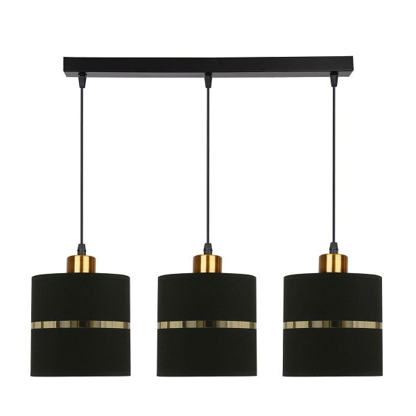 Assam Lampa Wisząca Czarny+Złoty 3X60W E27 Abażur Czarny+Złoty Pasek Candellux