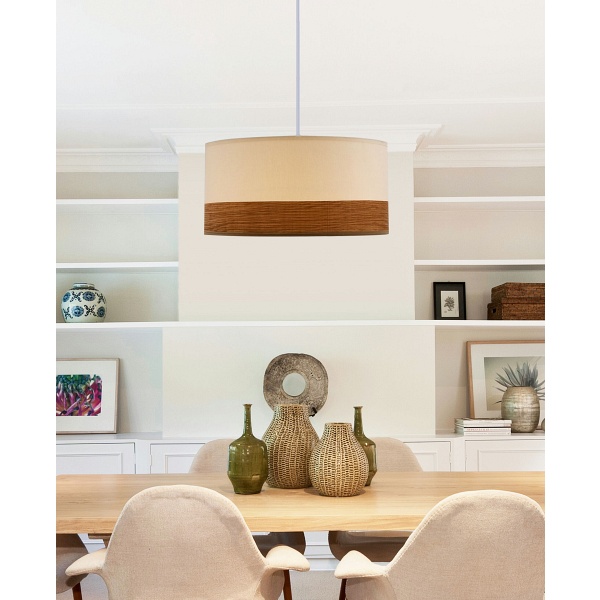 Bianco Lampa Wisząca Biały 1X40W E27 Abażur Biały+Orzechowy Candellux