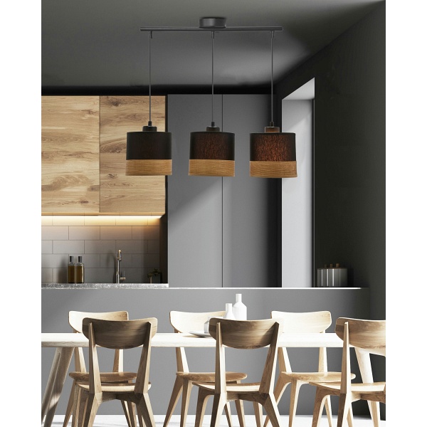 Porto Lampa Wisząca Czarny 3X60W E27 Abażur Czarny+Brązowy Candellux
