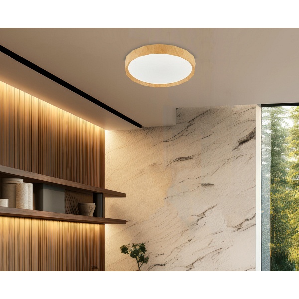 Cadix Lampa Sufitowa Plafon Biały+Drewniany 24W Led 38,5 Cm Klosz Biały Candellux