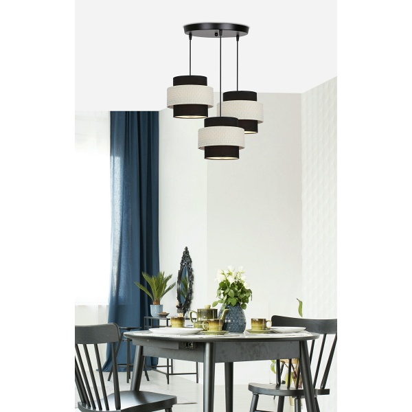 Benta Lampa Wisząca Czarny Talerz 3X40W E27 Abażur Czarny+Kremowy Candellux