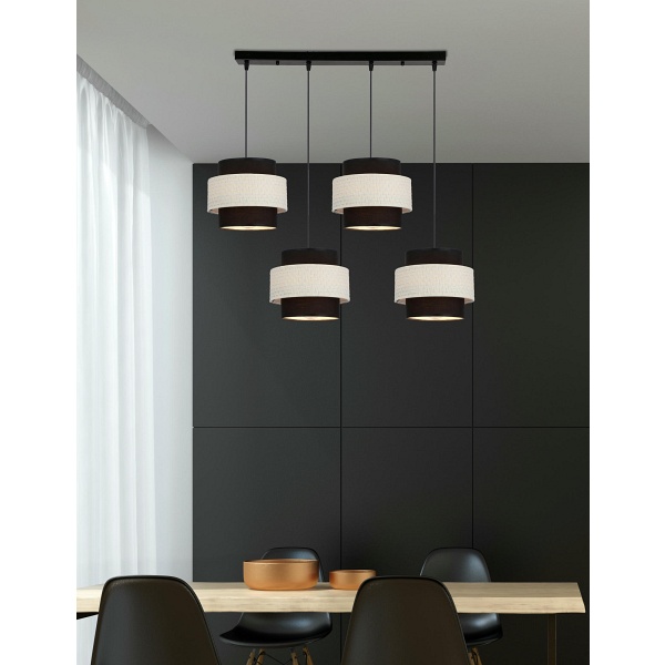Benta Lampa Wisząca Czarny 4X40W E27 Abażur Czarny+Kremowy Candellux
