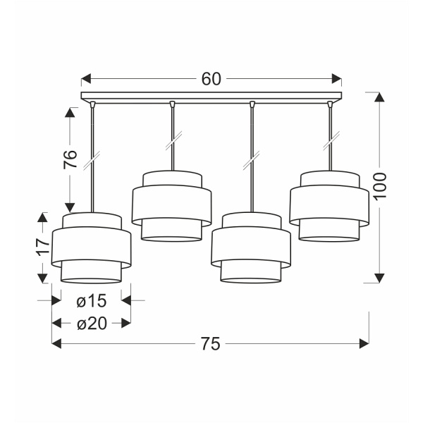 Benta Lampa Wisząca Czarny 4X40W E27 Abażur Czarny+Kremowy Candellux