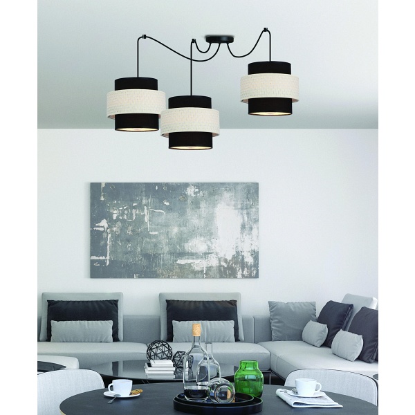 Benta P Lampa Wisząca Czarny 3X40W E27 Abażur Czarny+Kremowy Candellux