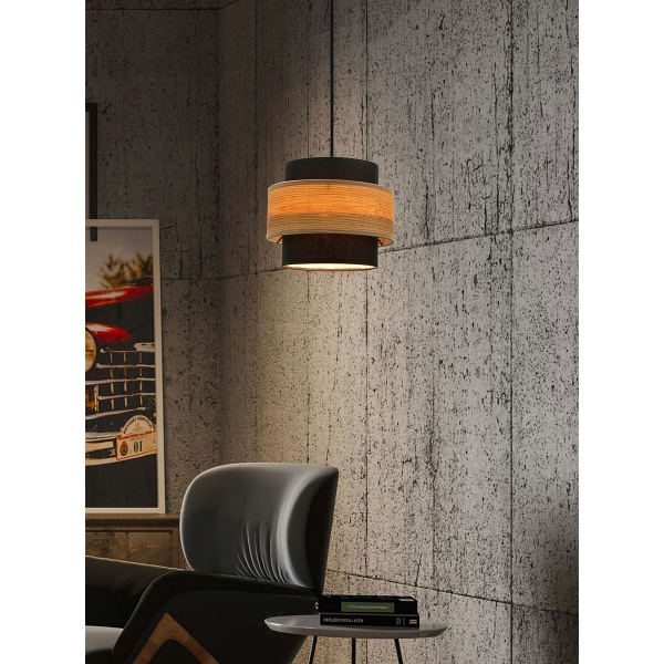 Twin Lampa Wisząca Czarny 1X40W E27 Abażur Czarny+Drewniany Candellux