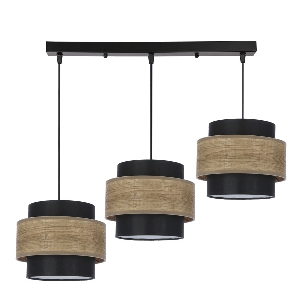Twin Lampa Wisząca Czarny 3X40W E27 Abażur Czarny+Drewniany Candellux