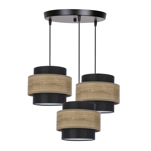 Twin Lampa Wisząca Czarny Talerz 3X40W E27 Abażur Czarny+Drewniany Candellux