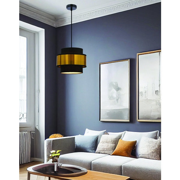 Prestige Lampa Wisząca Czarny 1X40W E27 Abażur Czarny+Złoty Candellux