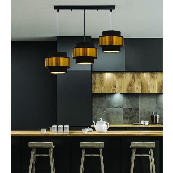 Prestige Lampa Wisząca Czarny 3X40W E27 Abażur Czarny+Złoty Candellux