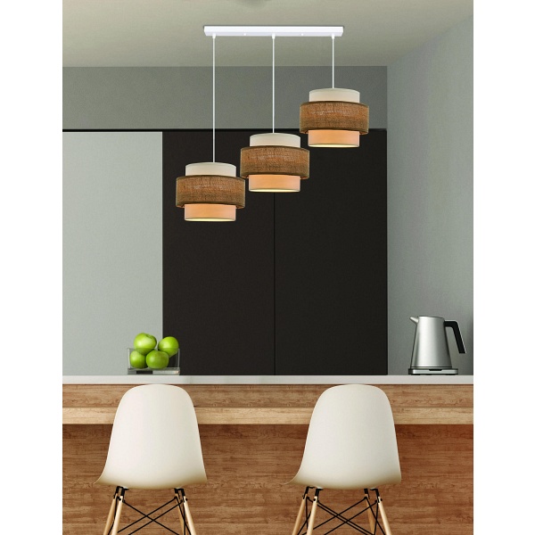 Juta Lampa Wisząca Biały 3X40W E27 Abażur Biały+Beżowy Candellux