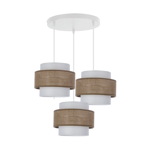Juta Lampa Wisząca Biały Talerz 3X40W E27 Abażur Biały+Beżowy Candellux