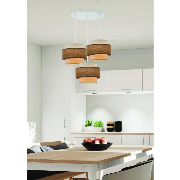 Juta Lampa Wisząca Biały Talerz 3X40W E27 Abażur Biały+Beżowy Candellux