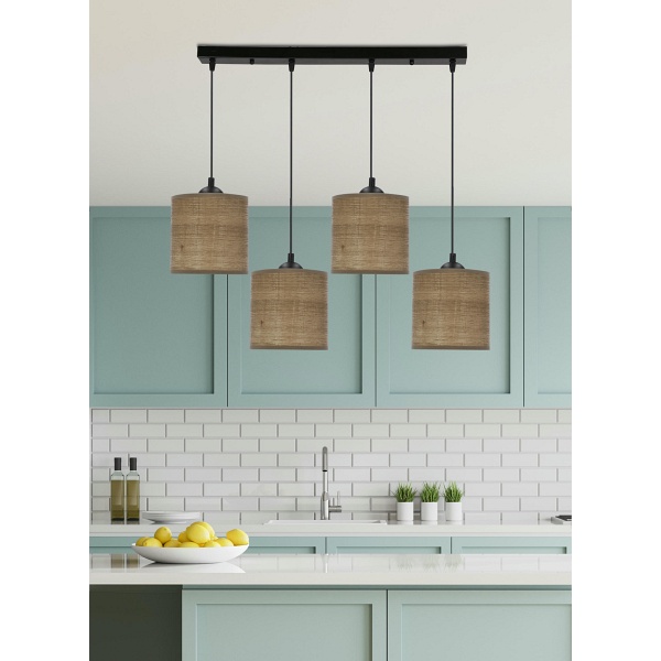 Legno Lampa Wisząca Czarny 15 4X40W E27 Abażur Orzechowy Candellux