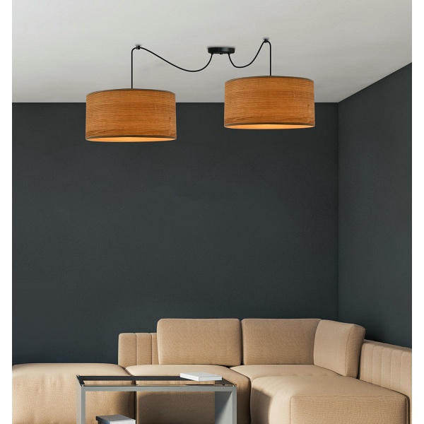 Legno P Lampa Wisząca Czarny 30 2X40W E27 Abażur Orzechowy Candellux