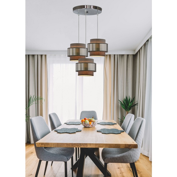 Hare Lampa Wisząca Chromowy Talerz 3X60W E27 Abażur Szary+Srebrny Candellux