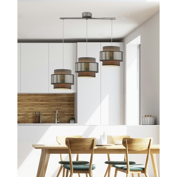 Hare Lampa Wisząca Chromowy 3X60W E27 Abażur Szary+Srebrny Candellux