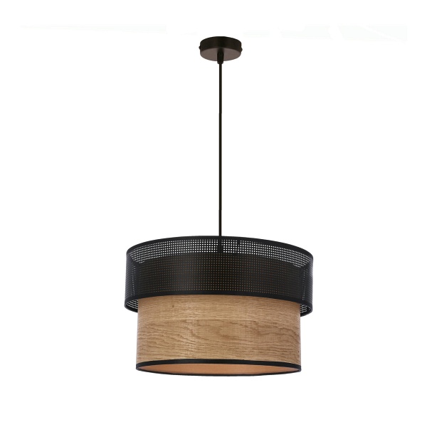 Fornero Lampa Wisząca Chromowy 1X60W E27 Abażur Czarny+Drewniany Candellux