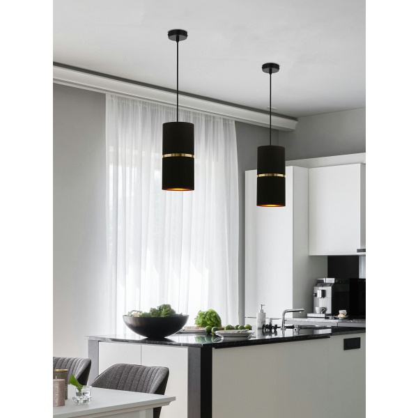 Gina Lampa Wisząca Czarny 1X60 E27 Abażur 12X25 Czarny Złota Folia+Złoty Pasek Candellux