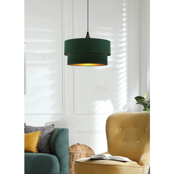 Scopello Lampa Wisząca Czarny 1X60 E27 Abażur Duo 35+30 Velur But.zieleń\Złoto Candellux