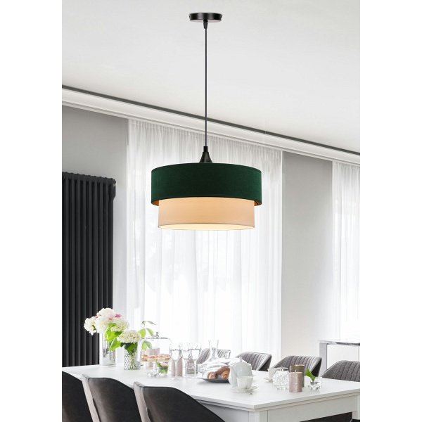 Sinagra Lampa Wisząca Czarny 1X60 E27 Abażur Duo 35+30 But.zieleń\Zloto+ Biały Candellux