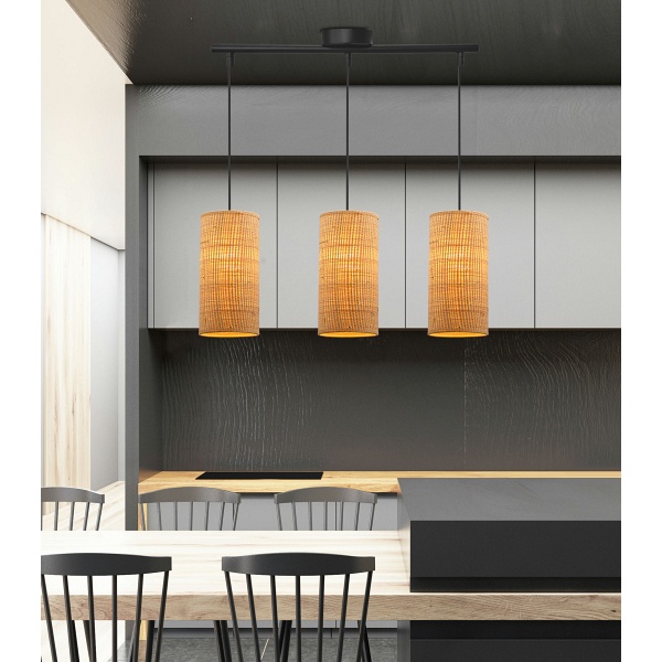 Fleri Lampa Wisząca Czarny 3X60 E27 Abażur 12X25 Beżowy Ratan Candellux