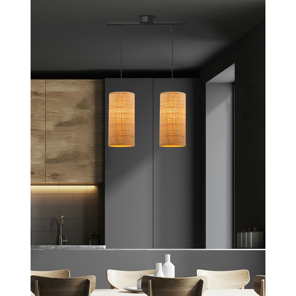 Fleri Lampa Wisząca Czarny 2X60 E27 Abażur 12X25 Beżowy Ratan Candellux