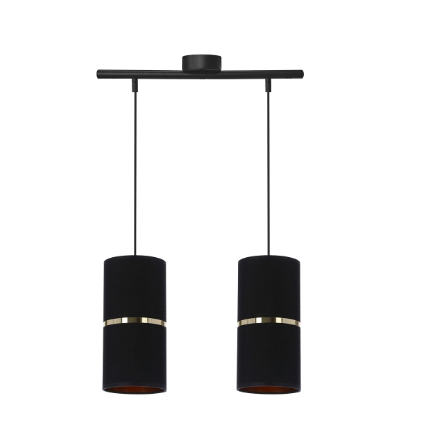 Gina Lampa Wisząca Czarny 2X60 E27 Abażur 12X25 Czarny Złota Folia+Złoty Pasek Candellux