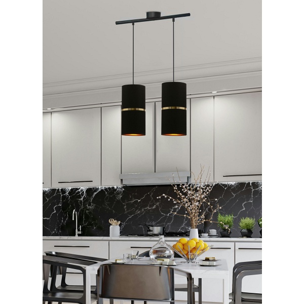 Gina Lampa Wisząca Czarny 2X60 E27 Abażur 12X25 Czarny Złota Folia+Złoty Pasek Candellux