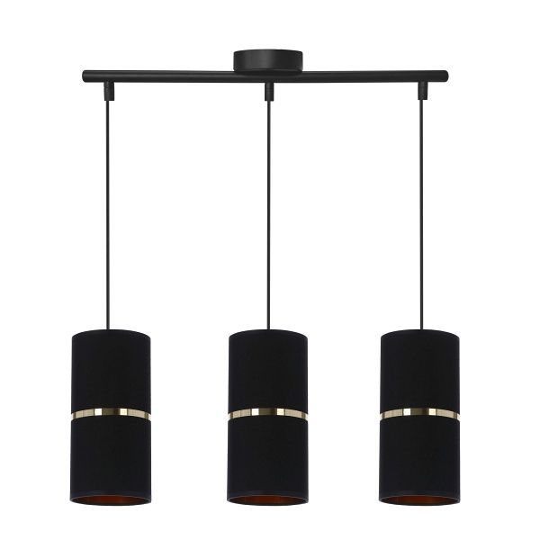 Gina Lampa Wisząca Czarny 3X60 E27 Abażur 12X25 Czarny Złota Folia+Złoty Pasek Candellux