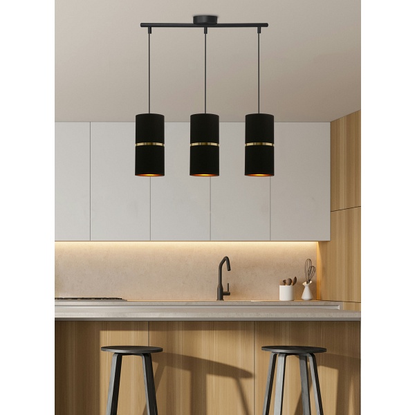 Gina Lampa Wisząca Czarny 3X60 E27 Abażur 12X25 Czarny Złota Folia+Złoty Pasek Candellux