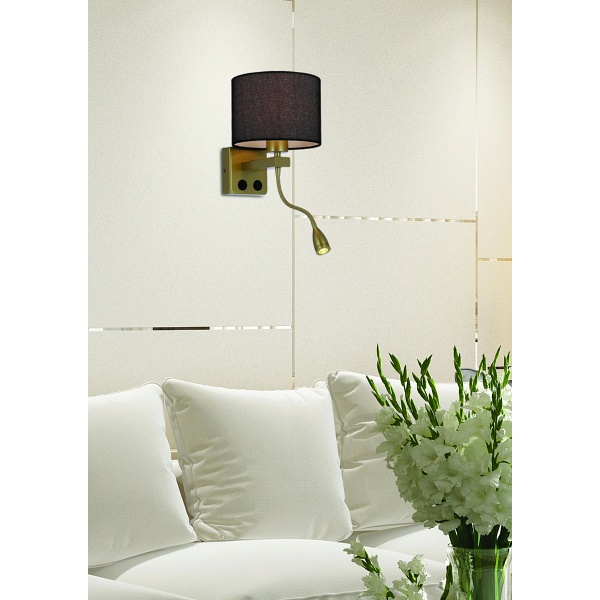 Polo Lampa Kinkiet Złoty 1X40W E27 + 2W Led Abażur Okrągły Czarny Candellux