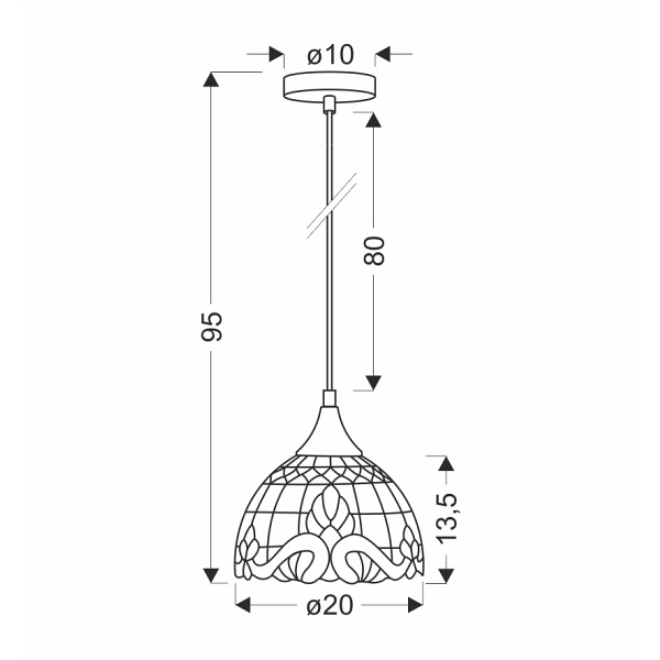 Marsala Lampa Wisząca 20 Czarny 1X60 E27 Klosz Witrażowy Candellux