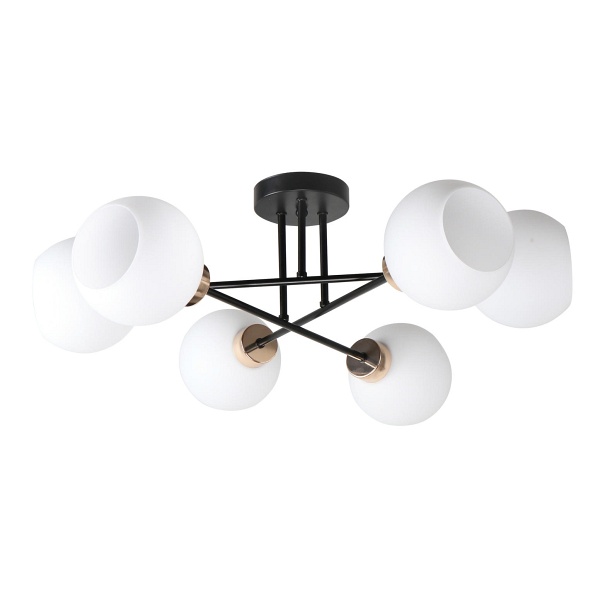 Lampa sufitowa czarny+złoty 6x40 e27 klosz biały Amanda - Candellux