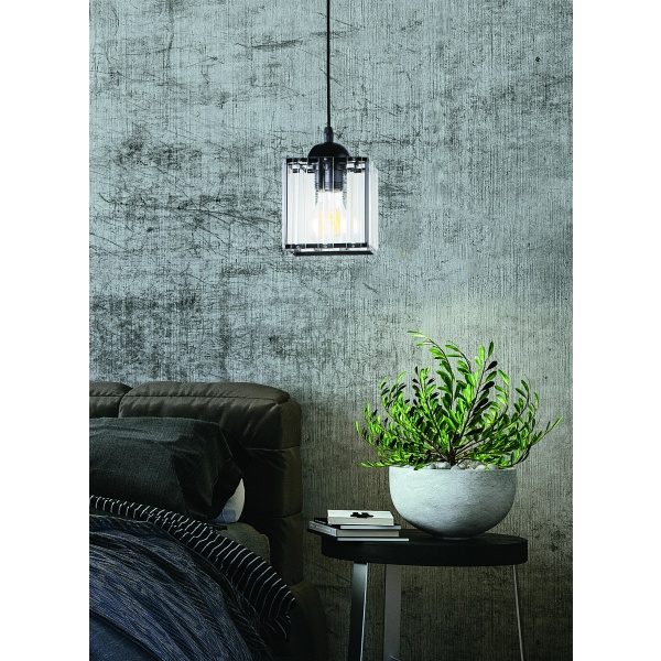 Glassia Lampa Wisząca Czarny 1X40 E27 Klosz Czarny+Kryształy Bezbarwne Candellux