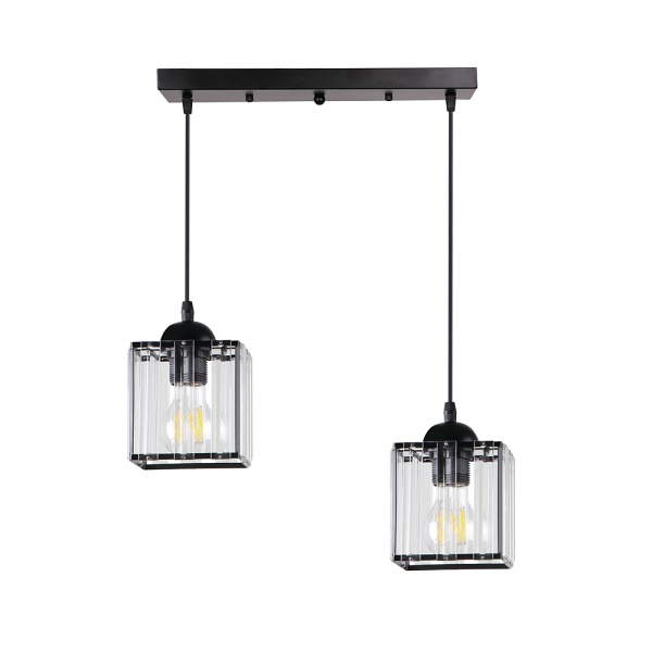 Glassia Lampa Wisząca Czarny 2X40 E27 Klosz Czarny+Kryształy Bezbarwne Candellux