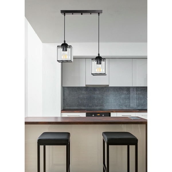 Glassia Lampa Wisząca Czarny 2X40 E27 Klosz Czarny+Kryształy Bezbarwne Candellux