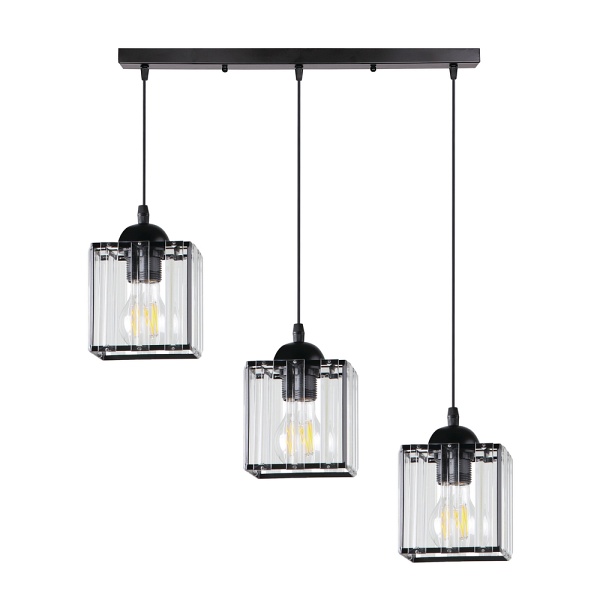 Glassia Lampa Wisząca Czarny 3X40 E27 Klosz Czarny+Kryształy Bezbarwne Candellux