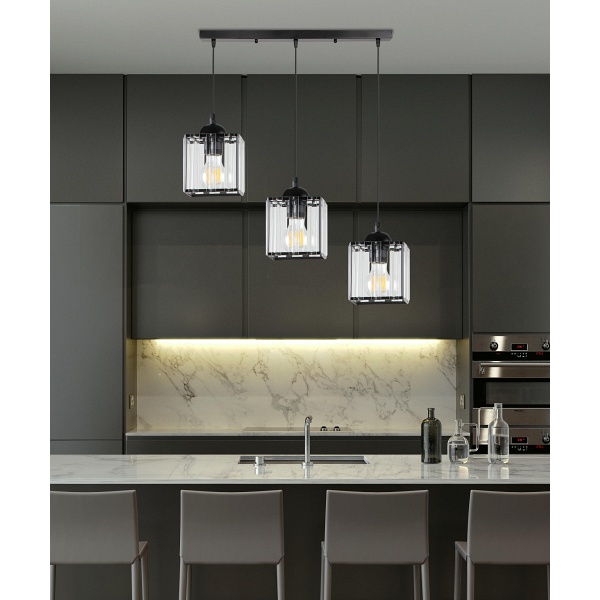 Glassia Lampa Wisząca Czarny 3X40 E27 Klosz Czarny+Kryształy Bezbarwne Candellux