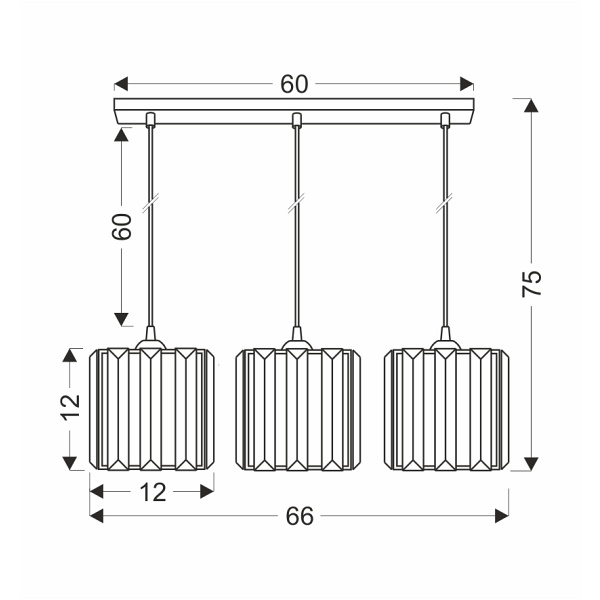 Glassia Lampa Wisząca Czarny 3X40 E27 Klosz Czarny+Kryształy Bezbarwne Candellux