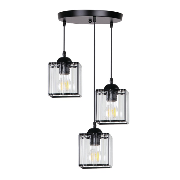 Glassia Lampa Wisząca Talerz Czarny 3X40 E27 Klosz Czarny+Kryształy Bezbarwne Candellux