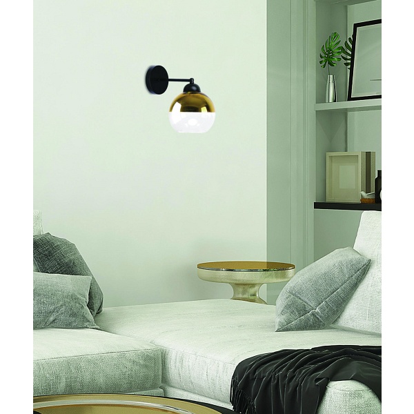 Contessa Lampa Kinkiet Czarny 1X40 E27 Klosz Złoty Candellux