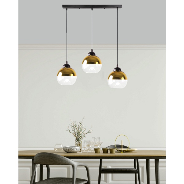 Contessa Lampa Wisząca Czarny 3X40 E27 Klosz Złoty Candellux