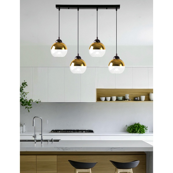 Contessa Lampa Wisząca Czarny 4X40 E27 Klosz Złoty Candellux